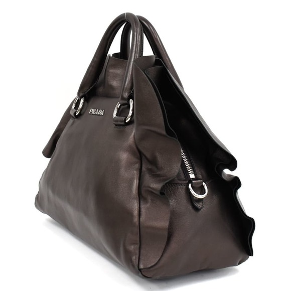 Prada Leather Handbag BL0542 Frill Cacao Dark Brown Mordor - Picture 1 of 9